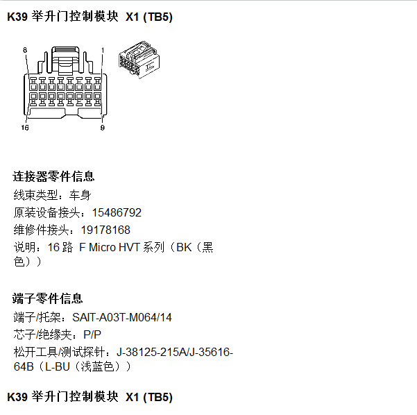 2011年凯迪拉克SRX尾门模块端子定义