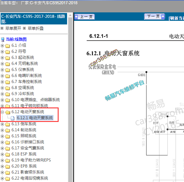 2017-2018年长安CS95天窗电路图