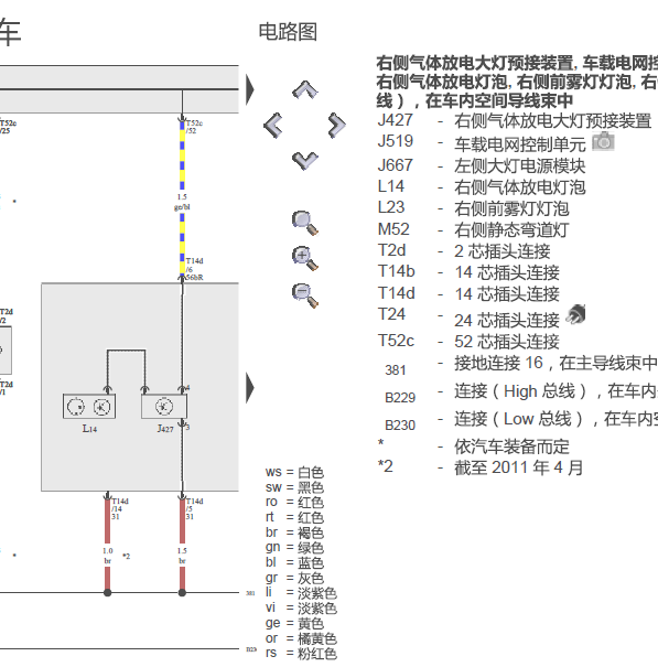 2011年大众帕萨特大灯电路图