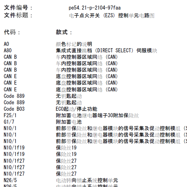 奔驰W204 点火开关电路图