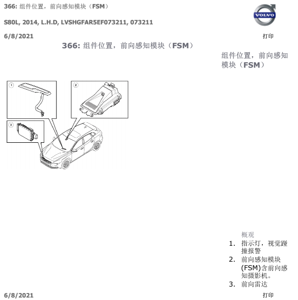 2014年沃尔沃S80L报警器相关资料