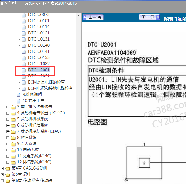 2014年铃木锋驭故障码U2001资料