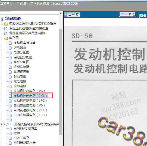 2002-2005年现代索兰塔2.0发动机电路图