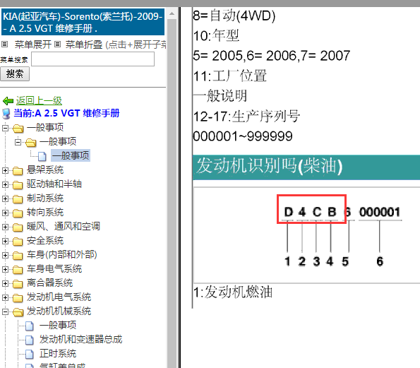 2009年起亚索兰托D4CB发动机资料