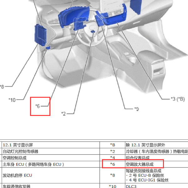 2019年丰田卡罗拉 空调放大器位置.