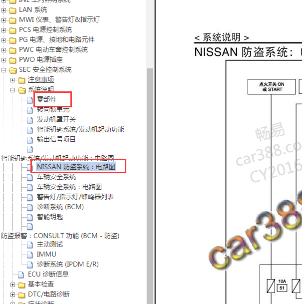 2015年日产楼兰 防盗电路图