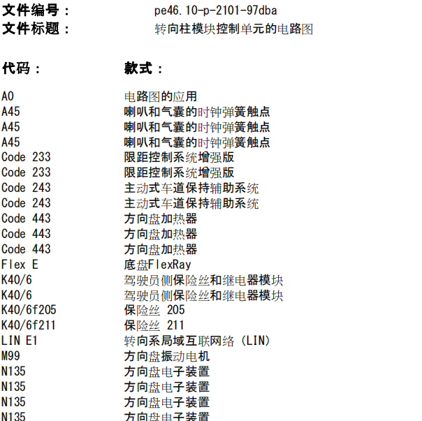 2020年奔驰S260L方向机模块电路图及保险丝位置