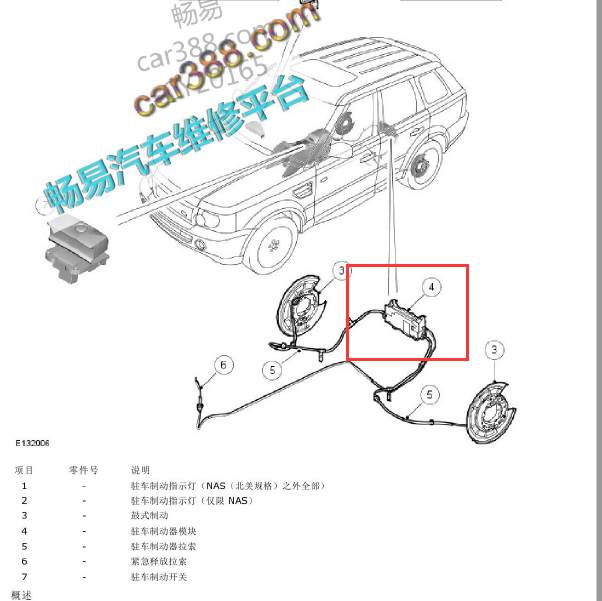 2010年路虎揽胜运动版手刹模块位置