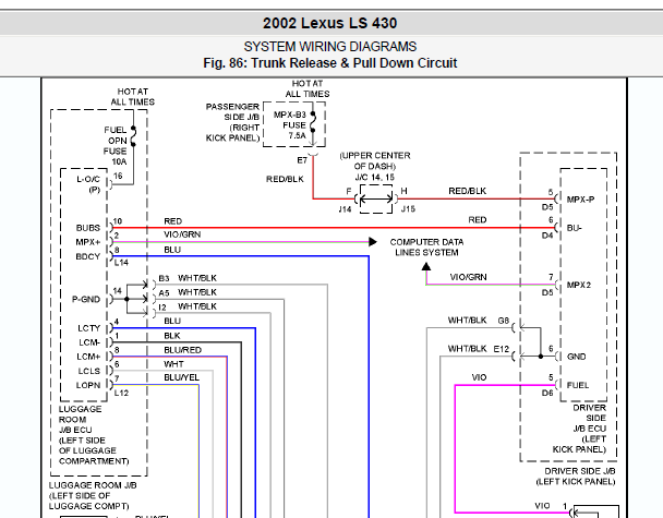 2002年雷克萨斯LS430 尾门电路图