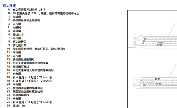 2005年大众帕萨特变速箱电脑针脚图