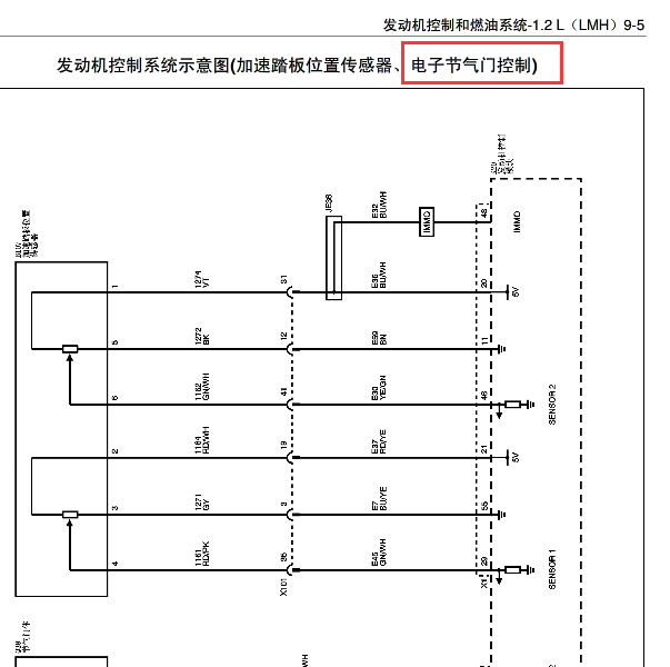 五菱宏光电子节气门的电路图