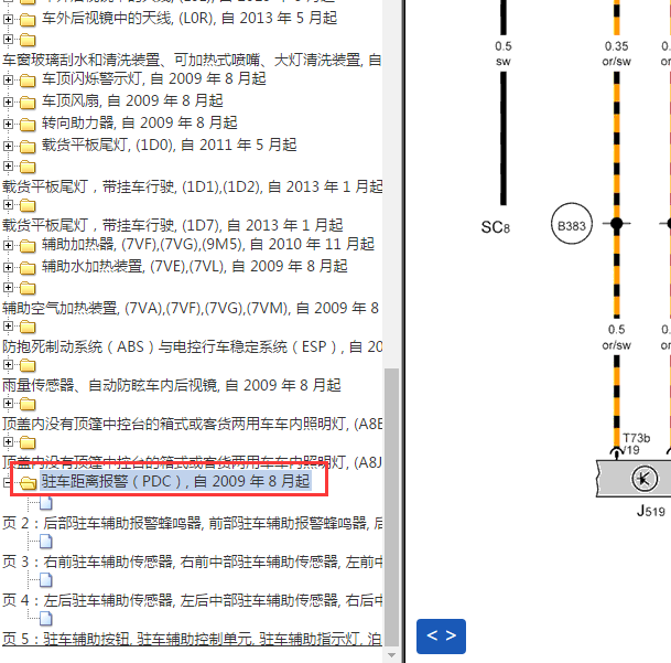 2014年大众凯路威 驻车辅助电路图