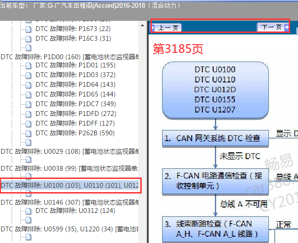 2016-2018年本田雅阁U1207故障码