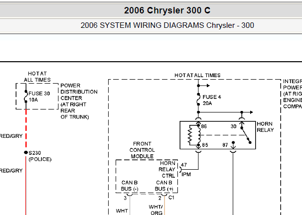 2006年克莱斯勒300C喇叭电路图