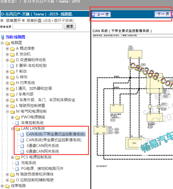 19年日产天籁CAN线路图