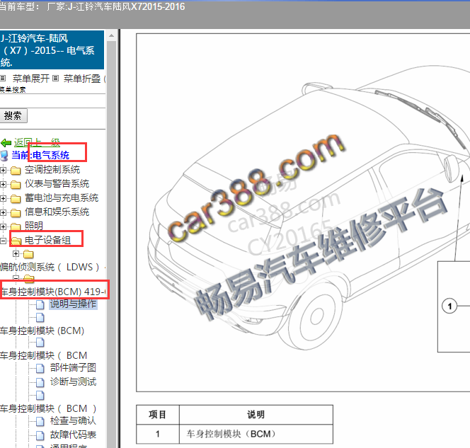 2015款江铃陆丰Ⅹ7 BCM安装位置