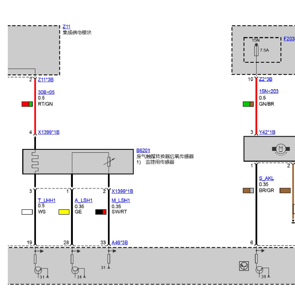 2019年宝马325 B48氧传感器电路图