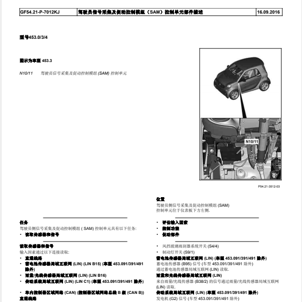 奔驰SMART前SAM位置