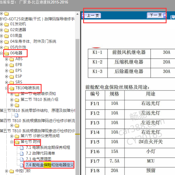2016年比亚迪速锐保险丝分配