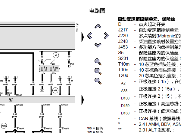 2004年奥迪A6变速箱电路图