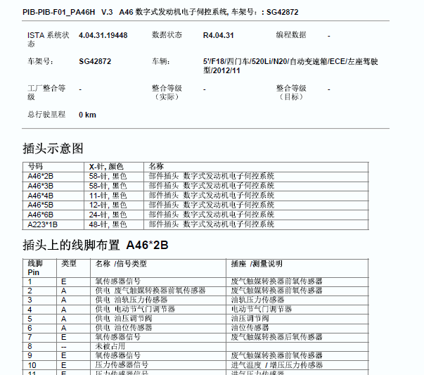 2012年宝马520LI发动机针脚
