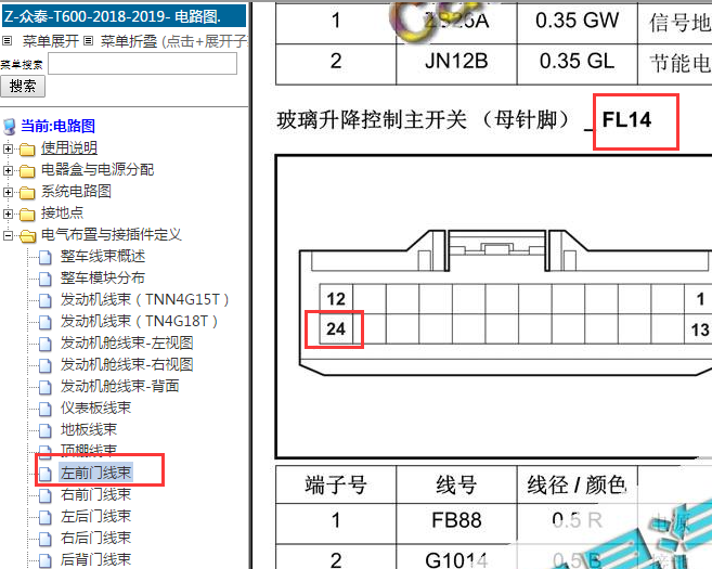 2018-2019年众泰T600车窗电路图