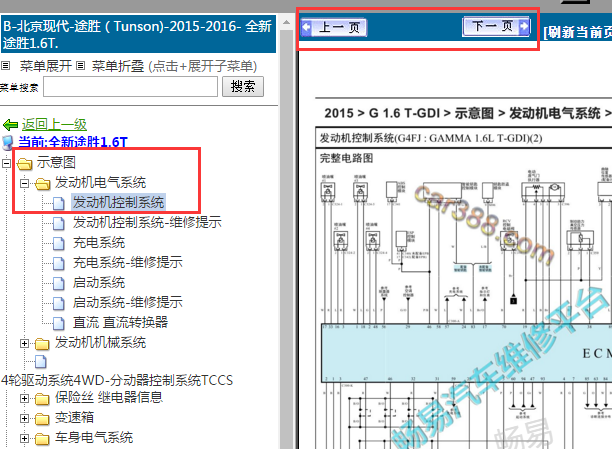 2015-2016年现代途胜发动机电路图