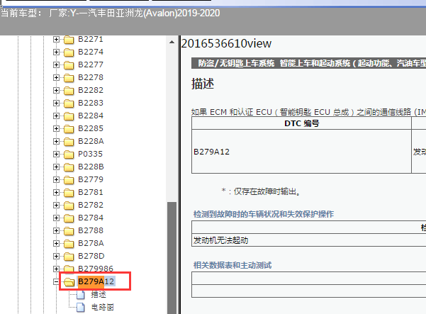 2019-2020年丰田亚洲龙B279A12故障码资料