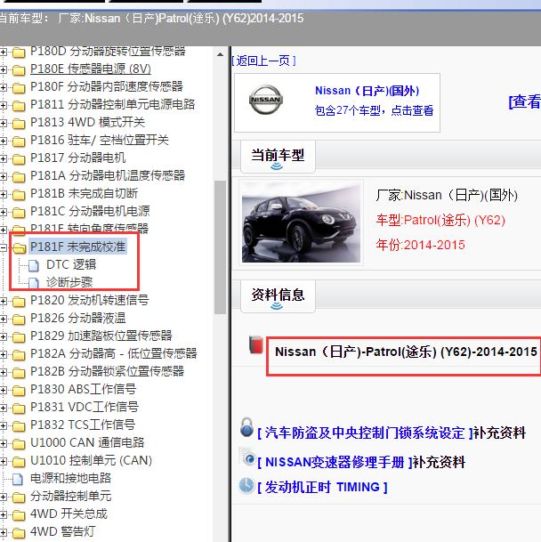 2014-2015年日产途乐四驱故障码.