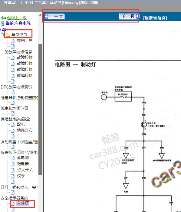2005-2006年奥德赛刹车灯开关线路图