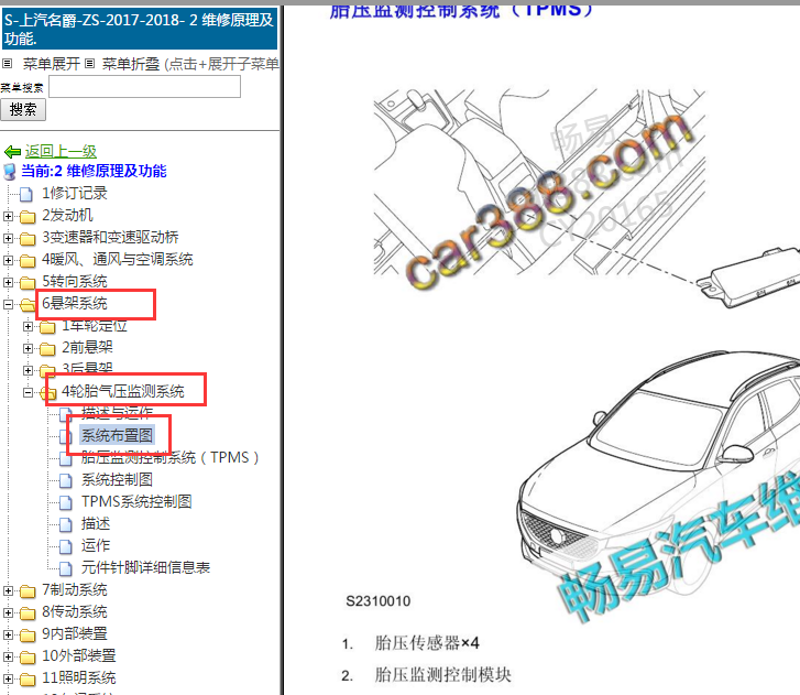 2017-2018年名爵ZS胎压模块位置