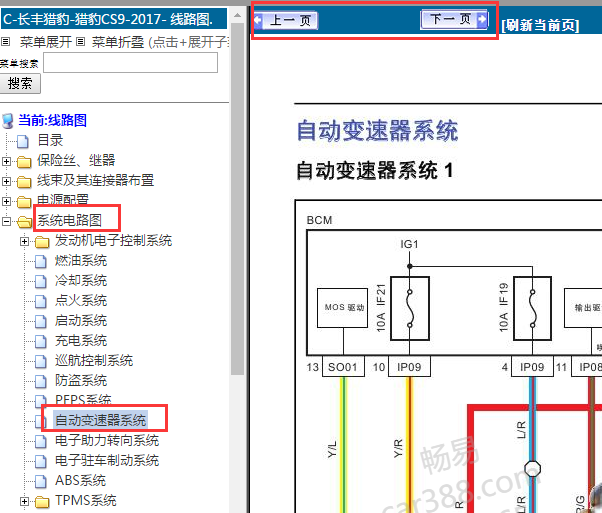 2017年猎豹CS9 变速箱电路图