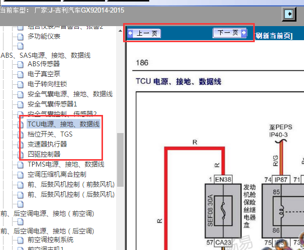 2014-2015年吉利豪情SUV（GX9）变速箱电路图