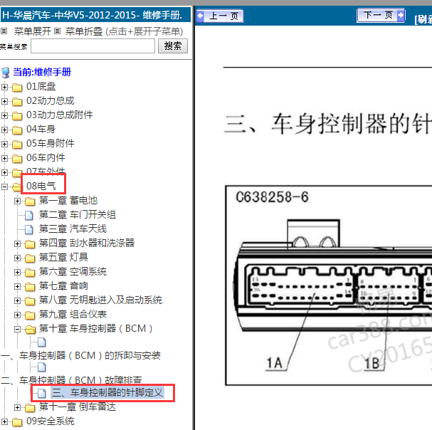 2012-2015年中华V5 BCM针脚.