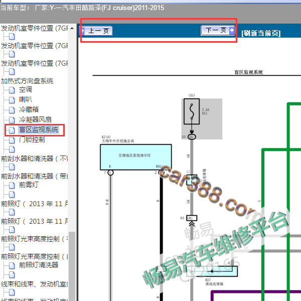 2011-2015年酷路泽盲区监视电路图