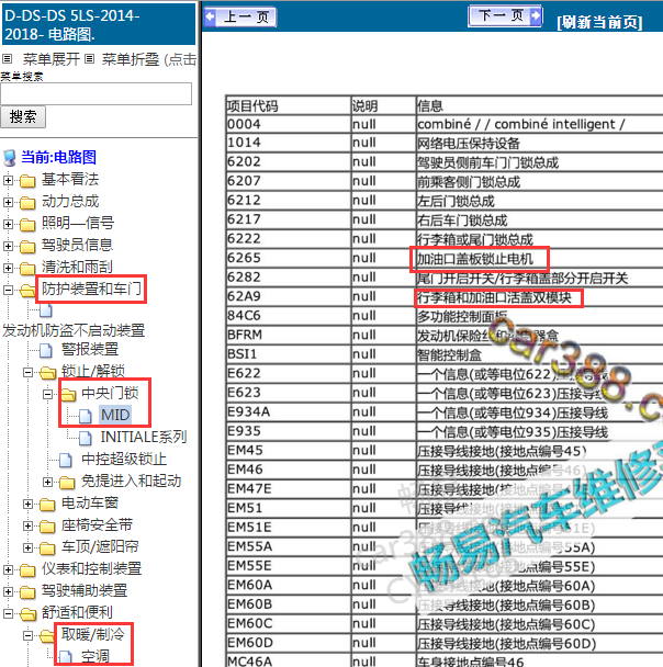 2014-2018年雪铁龙DS5LS 油箱盖电路图