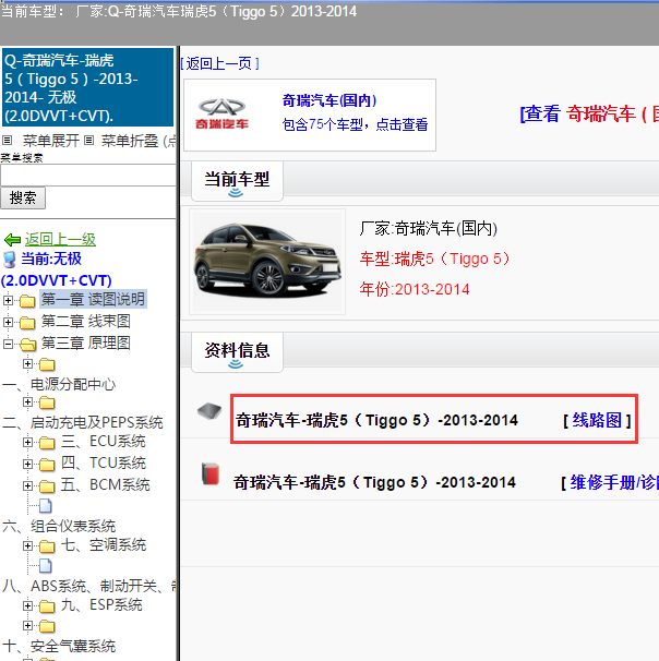 2013-2014年奇瑞瑞虎5全车电路图.