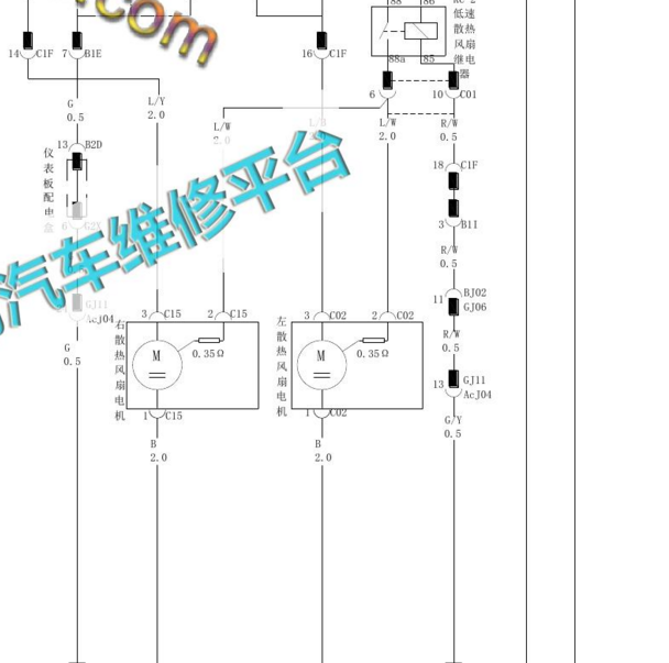 2011年比亚迪G6 483发动机风扇电路图