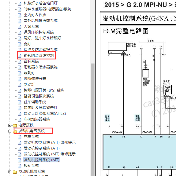 2015年起亚智跑发动机 防盗电路图