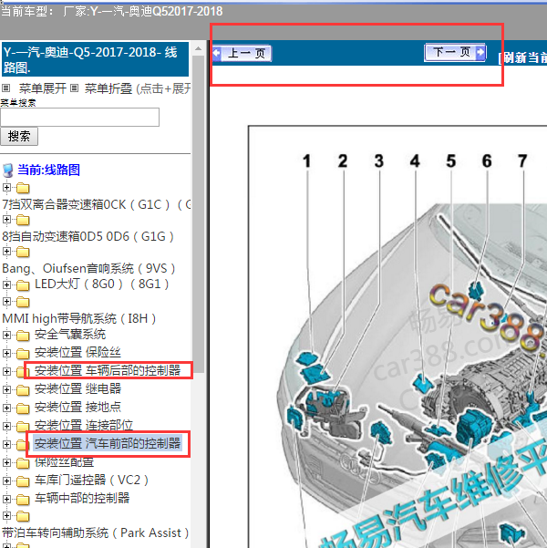 52017-2018年奥迪Q5的全车电脑的位置图