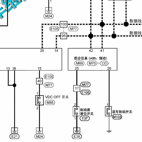 2018年启辰D60手刹开关控制电路图