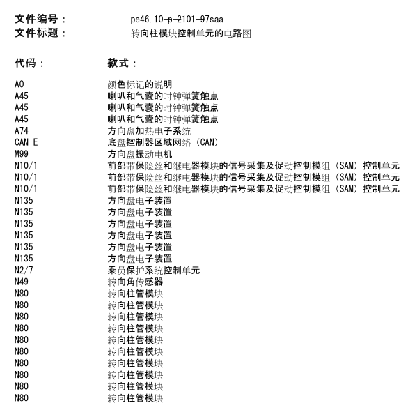 2010年奔驰S600转向柱电路图与维修手册