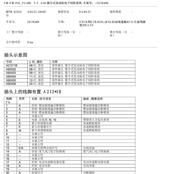 523LI N52发动机电脑针脚定义