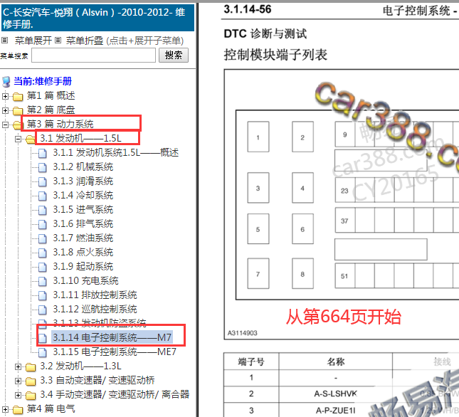 2010-2012年长安悦翔发动机针脚