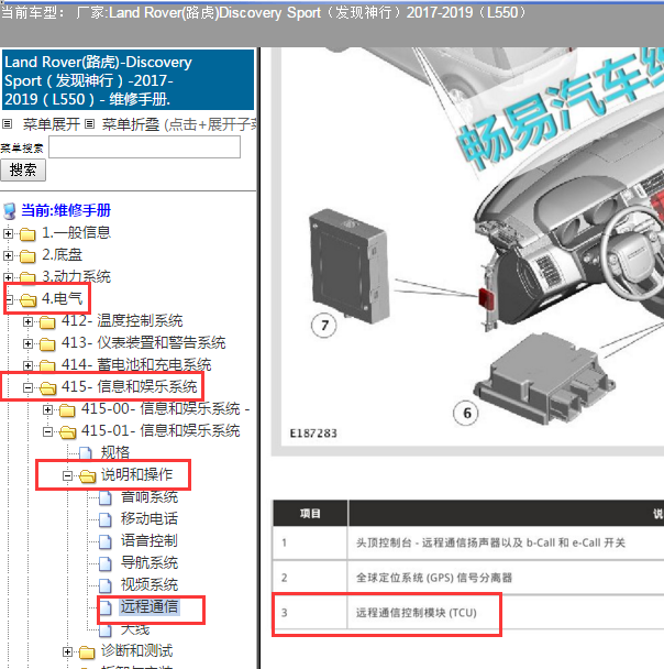 2017-2019年路虎发现神行 远程通讯模块位置