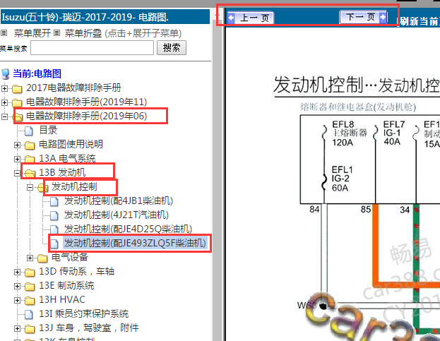 2017-2019年五十铃瑞迈发动机电路图