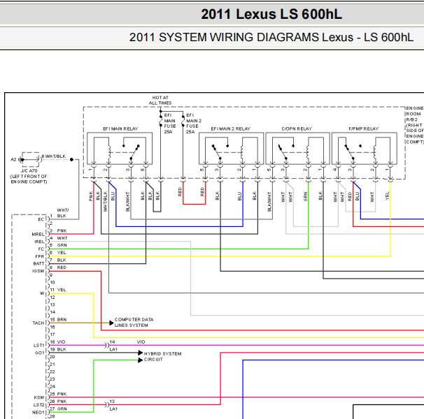 2011年雷克萨斯LS600H发动机电路图