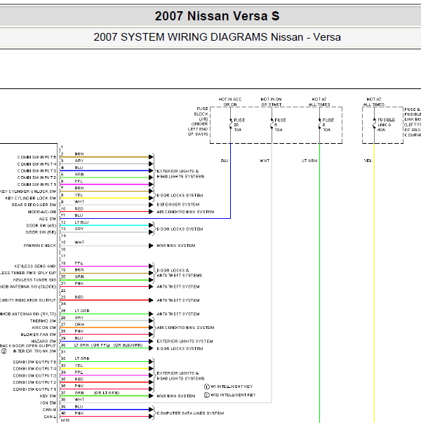 2007年日产颐达车身电路图
