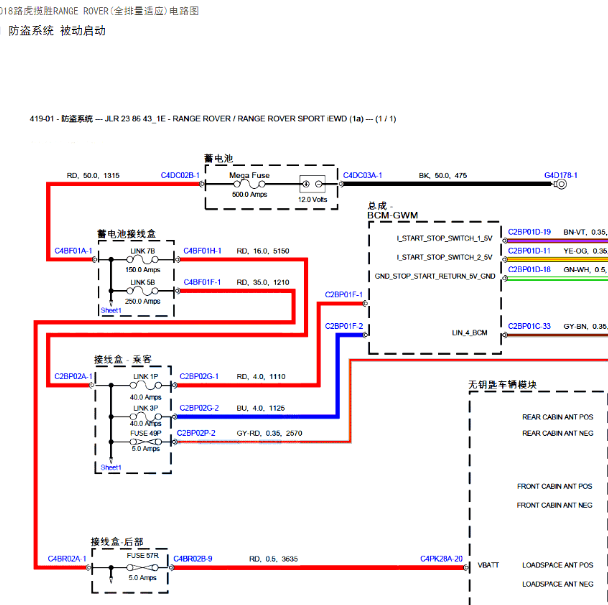 2018-2019年路虎揽胜防盗电路图