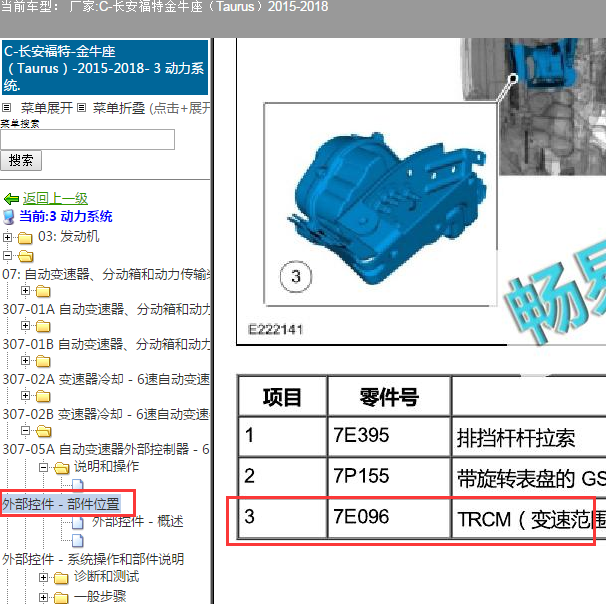 2015-2018年长安福特金牛座变速箱模块位置